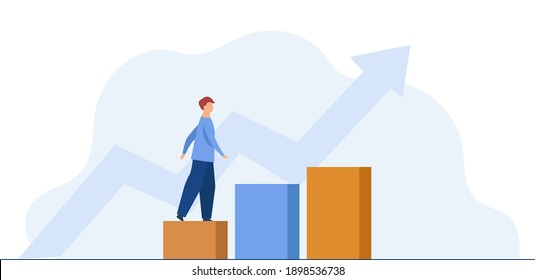 Concept Of A Man Going Up The Career Ladder, Vector Illustration