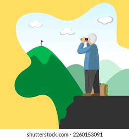 concept of man looking up opportunities hope money target.vector illustration. flat design graphic.