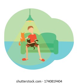 concept man on the couch with two cats. vector