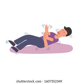 concept of man shaking by epilepsy symptom, seizure, disease, character cartoon flat vector illustration 