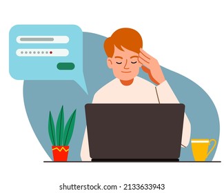 El concepto de un hombre que piensa detrás de una laptop.