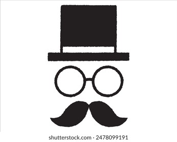 Concept of a man with top hat, glasses and beard