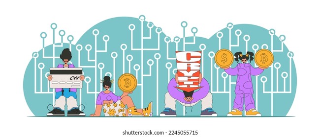 The concept of managing interaction with digital monetary assets. People interact with crypto assets.
