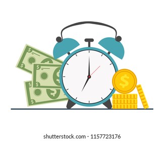 The concept of managing your time and money. Time is money or time to pay. Financial planning, deadline and time management, payment day. Vector illustration.