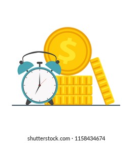 The concept of managing your time and money. Time is money or time to pay. Financial planning, deadline and time management, payment day. Vector illustration.