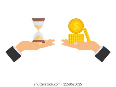 The concept of managing your time and money. Time is money or time to pay. Financial planning, deadline and time management, payment day. Vector illustration.