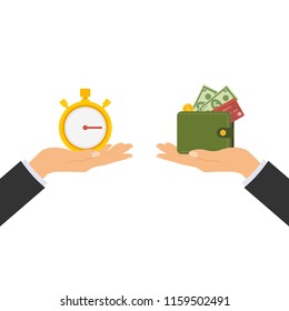 The concept of managing your time and money. Time is money or time to pay. Financial planning, deadline and time management, payment day. Vector illustration.