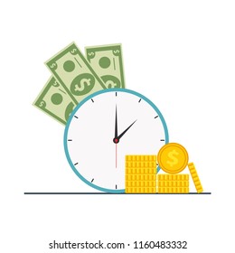 The concept of managing your time and money. Time is money or time to pay. Financial planning, deadline and time management, payment day. Vector illustration.