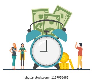 The concept of managing your time and money. Time is money or time to pay. Financial planning, deadline and time management, payment day. Vector illustration.