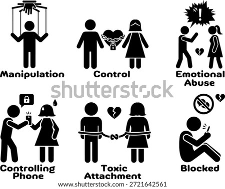 Concept of Manipulation Control and Unhealthy Attachment Vector Illustrations