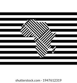 Concept map of Africa continent filled with black and white stripes. Abstract travel creative sign