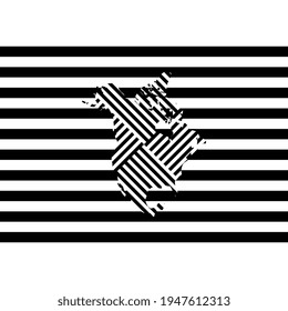 Concept map of North America continent filled with black and white stripes. Abstract travel creative sign