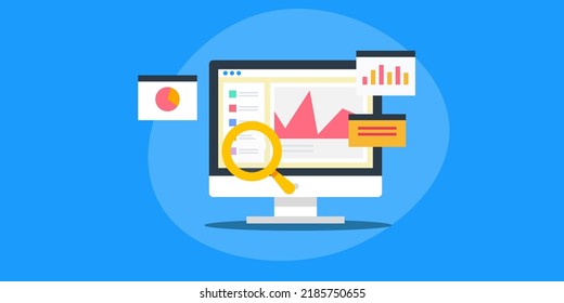 Concept of market research by data analysis, Market analysis application, Collecting information about target market - flat design vector illustration