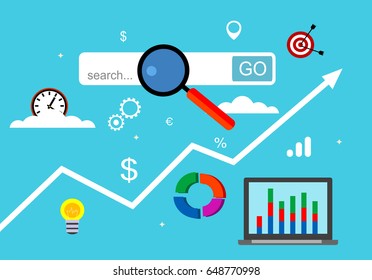 Concept of marketing research and workflow optimization, project planning, productive teamwork. Vector