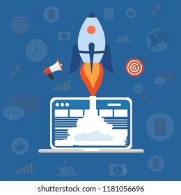 Concept of marketing technology. Optimization of website and search engines. Increasing conversion email, social media and content. Isometric vector illustration for web page, banner, presentation.