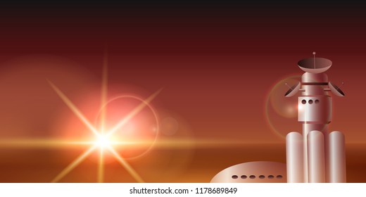 Concept of Mars Colonization. Space Base on the red planet. Vector illustration.