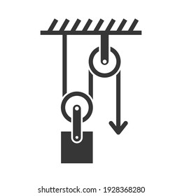 Concept of mechanics for movable pulleys with load and rope. Flat illustration