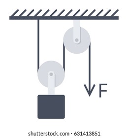 Concept of mechanics for movable pulleys with load and rope