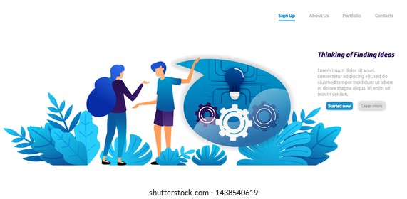 concept of the mechanism of thinking and finding ideas, communication and dialogue for inspiration. flat illustration concept for landing page, web, ui, banner, flyer, poster, template, background