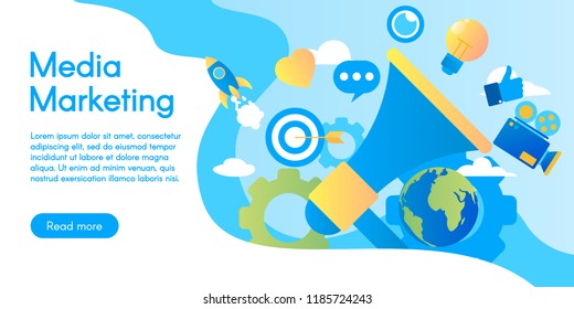 Concept of Media marketing, vector business illustration in flat design. Flat design illustration concepts for project management and development.