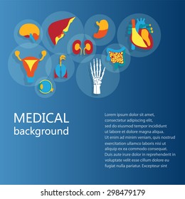 Concept of medical background. Flat design icons for human anatomy, huge collection of human organs.