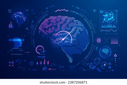 concept of medical brain scan or brain signal, graphic of brain analysis interface with futuristic element