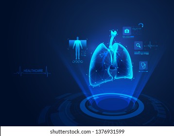 concept of medical health care technology, graphic of lungs with analysis data