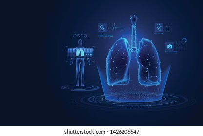 concept of medical health care technology, graphic of lungs with analysis data