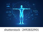 concept of medical healthcare technology, graphic of human body with analysis interface