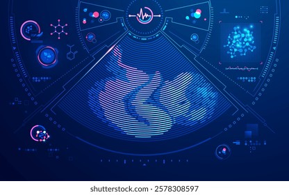 concept of medical healthcare technology or pregnancy x-ray, graphic of child birth scan and ultrasound interface