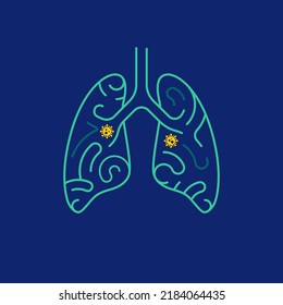 concept of medical healthcare treatment, graphic of lungs combined with maze pattern and virus inside