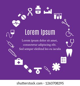 Concept with medical icons with text. Vector illustration in flat style