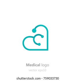 Concept Medical logo.Stethoscope in the shape of heart. Logotype for clinic, hospital or doctor. Vector flat gradient illustration