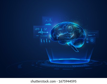 concept of medical technology advancement, graphic of brain with medical technology interface