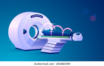 concept of medical technology advancement, graphic of MRI scan device with futuristic element