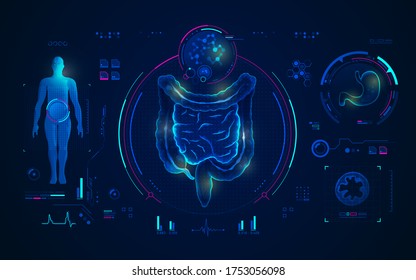 concept of medical technology, graphic of intestine and stomach in x-ray theme