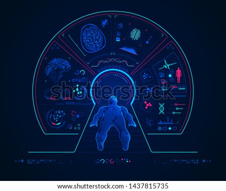 concept of medical technology, MRI scan with digital brain analysis interface
