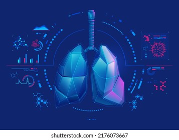 concepto de tecnología médica para virus y enfermedades, gráfico de bajos pulmones de poli con elemento médico futurista