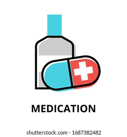 Icono de Concepto de Medicación, diseño moderno de línea plana editable ilustración vectorial, para diseño gráfico y web