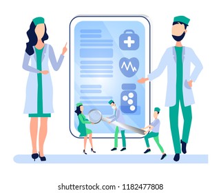 The concept of medicine online. Medical and psychological care, family doctor, Doctors provide medical care. Banner health. Vector illustration