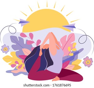 The concept of meditation during working hours, break, body health, mind and emotions, thought process. Vector illustration