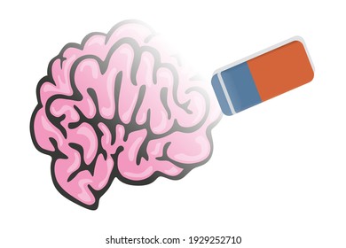 Concept Of Memory Loss With An Eraser Symbolically Erasing The Drawing Of A Brain.