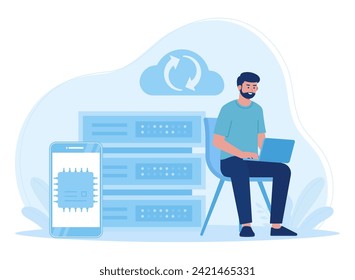 concept of men backing up data trending concept flat illustration