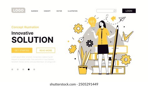 Concept of mental activity Creative, critical thinking, idea, fantasies, imagination, inspiration, search for solution to problem. Website, template, landing page. Vector characters illustration.