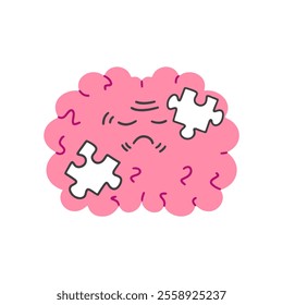 Concept of mental disorder, depression, dementia, Alzheimer's, anxiety. Sad brain icon in flat style. Vector illustration