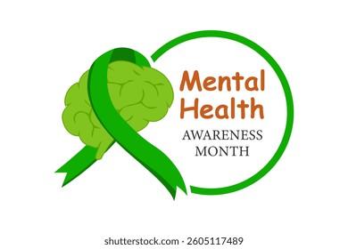 The concept of Mental Health Awareness Month. Mental Health Awareness Month in May: An annual campaign in the United States aimed at improving mental well-being, advocacy, and prevention.