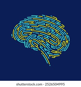 Concepto de salud mental o aprendizaje profundo, gráfico de la forma del cerebro combinado con el patrón de huellas dactilares