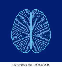 conceito de saúde mental ou aprendizagem profunda, gráfico da forma do cérebro combinado com padrão de impressão digital
