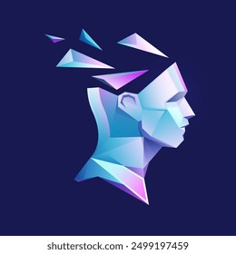 concept of mental health, graphic of low poly broken head man 