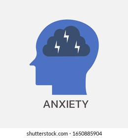 concept of mental health with human head silhouette with anxiety inside brain or mind, psychological. sign symbol icon flat vector illustration 